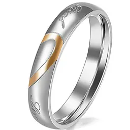 Damen Herz-Ring aus Edelstahl, Silber oder Gold, Freundschafts- oder Verlobungsring, mit Gravur, Größe 66, inklusive Geschenkbox