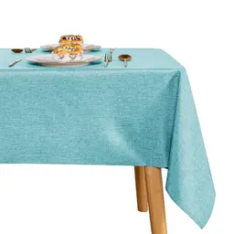 JIUZHEN Abwaschbare Blaue Tischdecke, Leinenoptik, Eckig 135x200 cm für Esszimmer und Garten