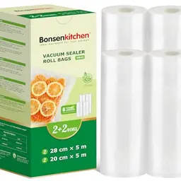 Bonsenkitchen Vakuumrollen 4er Set - Kochfeste Vakuumierfolie, BPA-frei, 20cm & 28cm