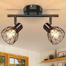 Kimjo LED Deckenstrahler, schwenkbar, 2-flammig, schwarz, E14 – perfekt für Wohnzimmer, Küche und Schlafzimmer