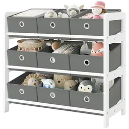 Lestarain Kinderregal mit 9 Boxen, Spielzeug- und Bücherregal für Kinder, Holz, Weiß-Grau, 63,5x58x29,5 cm