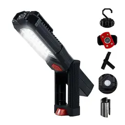 REV LED Arbeitsleuchte TORCH – Kompakte Akku Handlampe mit Magnetfuß und Aufhängehaken, schwarz-rot