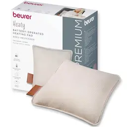 Beurer Heaty Heizkissen, kabellos mit Akku, 3 Temperaturstufen, Schnellheizung, weicher Cordstoff, cashmere-creme/weiß