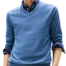Tommy Hilfiger Herren Pullover V-Ausschnitt, Petrol Blue, Größe M