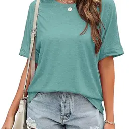 VEUNCOS Damen Oversize T-Shirt Kurzarm in Blaugrün, Größe M
