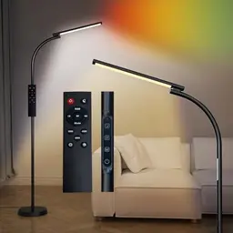 Lanmonlily Dimmbare LED Stehlampe 10W mit Fernbedienung und Touch-Steuerung, 360° drehbar, Schwarz