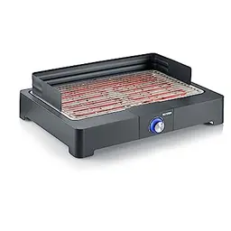 SEVERIN Tischgrill Schwarz - Elektrogrill für drinnen und draußen, schnell einsatzbereit, ohne Verbrennungsgefahr