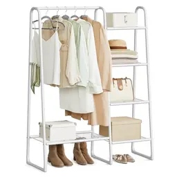 SONGMICS Kleiderständer mit 5 Ablagen, Metallrahmen, 40 x 101,7 x 153,3 cm, wolkenweiß