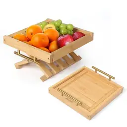 JSVER Bambus Obstkorb - 2-in-1 Obst-Etagere und Snack-Aufbewahrung für die Küche