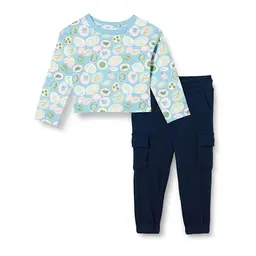 Amazon Essentials Mädchen Langarmshirt und Schlupfhose Set, Früchte/Marineblau, 5 Jahre