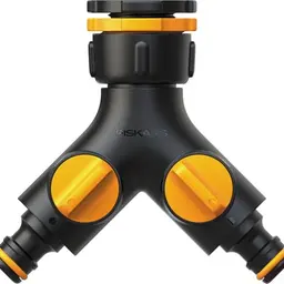 Fiskars 2-Wege-Ventil Multi, On/Off, passend für 3 Gewindegrößen (Ø 21 mm, 26,5 mm, 33,3 mm), Schwarz/Orange