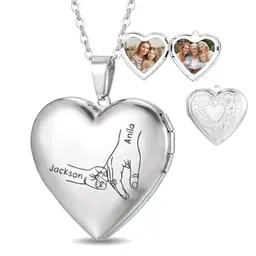 Dacomfy Personalisierte Foto Medaillon Herz Halskette mit Gravur für 1-6 Namen Edelstahl Familien Schmuck