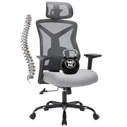 TUORUI Ergonomischer Bürostuhl, höhenverstellbar, 3D Armlehnen, Lendenwirbelstütze, 360° Drehung, grau