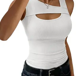 Damen Tanktop Sommer Basic, Ärmlos, Slim Fit, Weiß