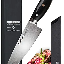AIRENA 8" Profi Kochmesser – Japanisches Full Tang Allzweckmesser aus hochwertigem Carbon Edelstahl mit ergonomischem Holzgriff