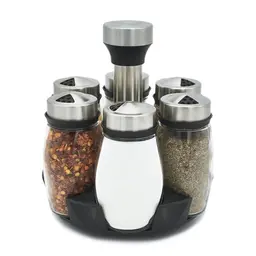 6er Set Salz- und Pfefferstreuer aus Glas und Edelstahl mit Halter - Küchenzubehör (Silber)