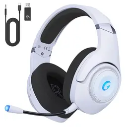 KAPEYDESI Wireless Gaming Headset mit abnehmbarem Mikrofon - Bluetooth 5.2 für PS5, PS4, PC, Switch, Mac, Weiß