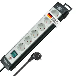 Brennenstuhl Premium-Line 6-Fach Steckdosenleiste mit Schalter und 5m Kabel, Wandmontage, schwarz-grau