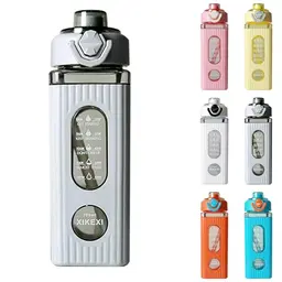 Kawaii Trinkflasche mit Strohhalm 700ml - Auslaufsichere Wasserflasche für Kinder, Schule und Sport (Grau)