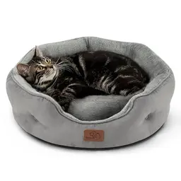 BEDSURE Katzenbett waschbar - 51x48cm, grau, mit zweiseitigem Kissen für Katzen und kleine Hunde
