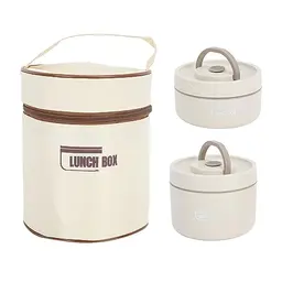Isolierte Bento-Box für Erwachsene - Tragbare Lunchbox aus Edelstahl (Beige)