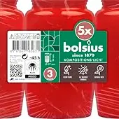 Bolsius Grablicht - Rote Trauerkerzen - 5 Stück - Brenndauer 45 Stunden