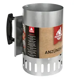 FEUERGOTT Anzündkamin Big XXL für Grillkohle und Briketts, mit natürlichem Zugmechanismus, hitzebeständiger Griff, 27x17x27,5 cm