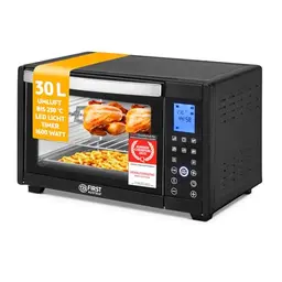 First Austria Minibackofen 30L, digital, 1600W, stufenlose Temperaturregelung bis 230°C, 60 Min-Timer, 3 Einschubhöhen, für Küche & Camping