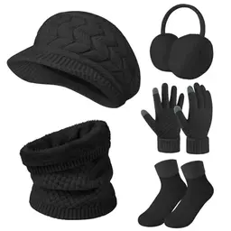 Damen Winter Set: Mütze, Schal, Handschuhe & Ohrenschützer - Schwarz