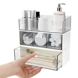WEFHEF 3er Set Acryl Kosmetik Organizer - Stapelbare Makeup Boxen für Schminktisch mit Lippenstiftfach