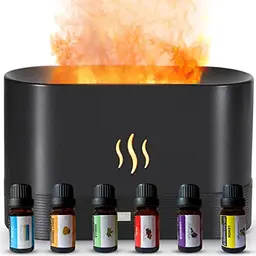 Luftbefeuchter Flame Diffuser Set mit 6 ätherischen Ölen und 7 Farben - Aroma Diffusor für Duftöle