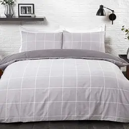Sleepdown Karierter Bettdecken- und Kissenbezug, King Size, Grau
