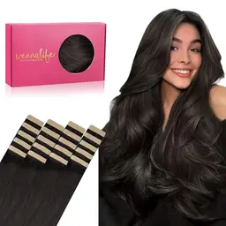WENNALIFE Tape Extensions Echthaar 35cm 14 Zoll Dunkel Braun Seidig Gerade