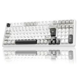 AULA F99 Kabellose Mechanische Gaming Tastatur, QWERTZ, RGB, Hot Swap, PBT Tastenkappen - Weiß Grau