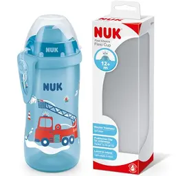 NUK Flexi Cup Trinklernbecher für Kleinkinder, 300 ml, auslaufsicherer, weicher Trinkhalm, Blau