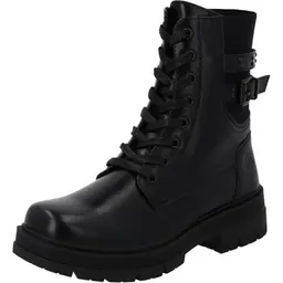 Palado Damen Stiefeletten Syllia - Pflegeleichtes Obermaterial - Komfortables Design mit Schnallen und Schnürung - Schwarz UK8 / EU41