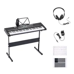 Amazon Basics 61-Tasten Digitalpiano für Anfänger mit Lautsprechern, 255 Klängen, 50 Demo-Songs und Zubehör, Schwarz