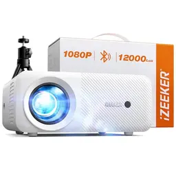 Mini Bluetooth Beamer mit Stativ, 12000 Lux 1080P Heimkino Projektor für Handy, kompatibel mit iOS, Android, PC und PS5
