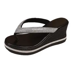 ZTFYKLIN Damen-Flip-Flops mit Fußgewölbeunterstützung - Modische Keilsandalen für Strand und Freizeit (Schwarz, 43)