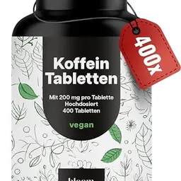 Hochpotente Koffeintabletten – 400 Stück, 200 mg pro Tablette, vegan, in Deutschland hergestellt