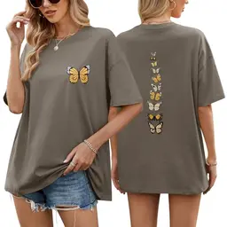 TOMEEK Damen Oversize T-Shirt Kurzarm Rundhals Baumwolle Vintage Dunkelgrau M