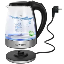 Kowdom Glas-Wasserkocher 1,8L - BPA-frei, 2200W, Blitzaufheizung, Automatische Abschaltung