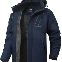 MAOYSSEN Herren Winter Skijacke mit Fleecefutter, wasserdicht, winddicht, abnehmbarer Kapuze, Softshell