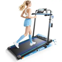 6-in-1 Laufband für Zuhause, klappbar, mit abnehmbarem Tisch, 3.0 HP, Steigung bis 12%, 12 km/h, mit Teleskop-Riser & RGB-Lichtern