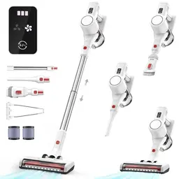 Syntecno Kabelloser 3-in-1 Akku Staubsauger - Weißer Akkusauger mit Licht für Tierhaare und Hartböden