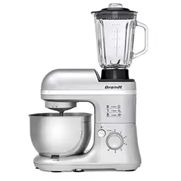 Brandt km650bs - Multifunktionsroboter mit Schüssel 4L und Mixer 1,5L, 6 Geschwindigkeiten + Puls, 650W, Zubehör wie Schneebesen, Schlagzubehör, Pürierer