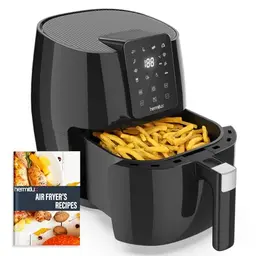 Hermitlux Heißluftfritteuse 5,5L XXL mit 10 Programmen, Digitalem Touchscreen, Spülmaschinenfest, 1500W