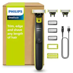 PHILIPS OneBlade 360 - Elektrischer Rasierer und Trimmer für Gesicht und Körper mit 3 Trimmaufsätzen