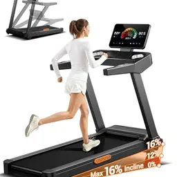 UMAY Klappbares Laufband für Zuhause mit Steigung, 14KM/H, Pulsmessung, leisem Motor, max. Belastung 180KG