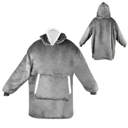 CAREDGO Oversized Hoodie Blanket Grau - Weiche Flanell Kuscheldecke mit Taschen